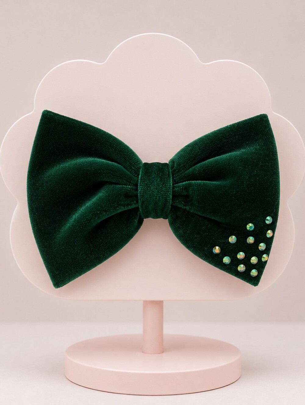 ⭐Handmade Velvet Green Bow Hair Clip with Rhinestone Detail